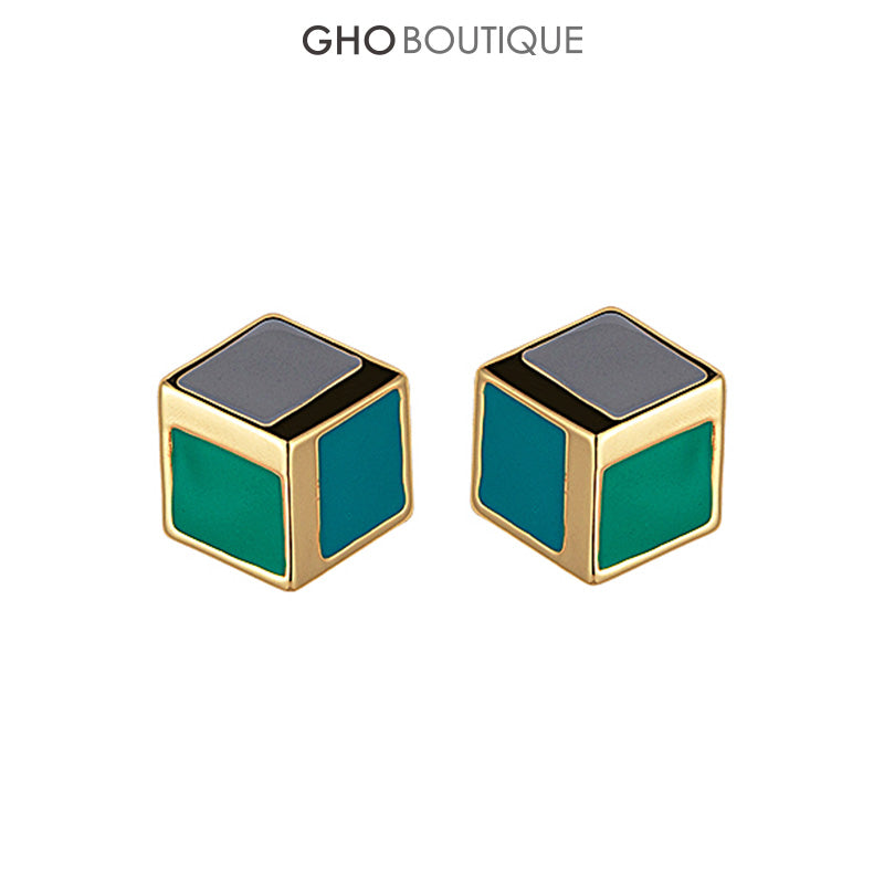GHO Retro Palace Blue Green/Gray Matching 2.5D Stereo Earrings