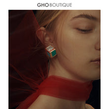 Load image into Gallery viewer, GHO Retro Palace Blue Green/Gray Matching 2.5D Stereo Earrings
