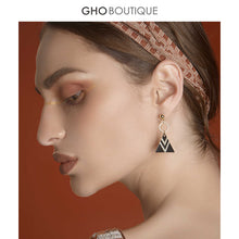 Load image into Gallery viewer, GHO Tribal Beach Black Gold Pattern Triangle Earrings
