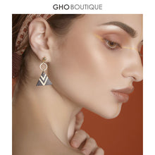 Load image into Gallery viewer, GHO Tribal Beach Black Gold Pattern Triangle Earrings
