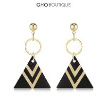 Load image into Gallery viewer, GHO Tribal Beach Black Gold Pattern Triangle Earrings
