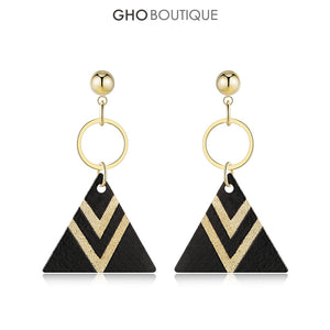 GHO Tribal Beach Black Gold Pattern Triangle Earrings