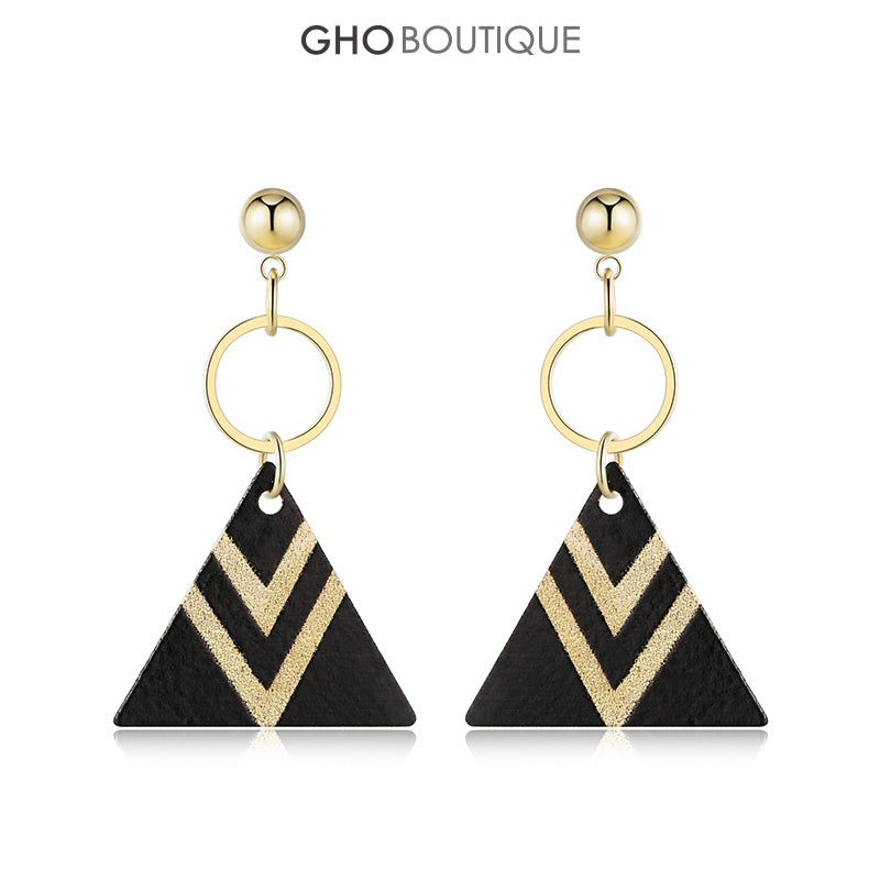 GHO Tribal Beach Black Gold Pattern Triangle Earrings