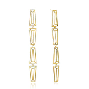 GHO Hook Line Gemstone Long Trapezoid Earrings
