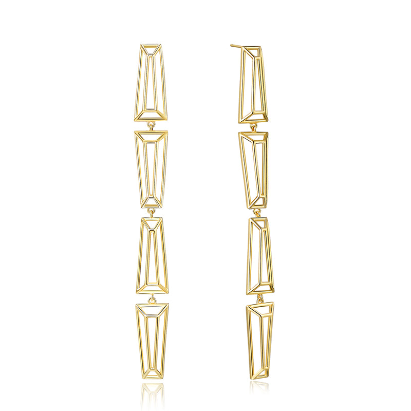 GHO Hook Line Gemstone Long Trapezoid Earrings