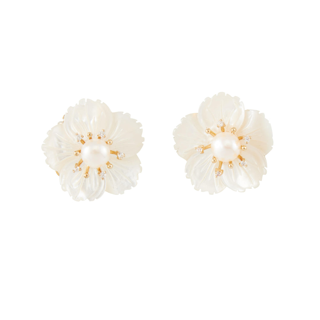 Modern Museum Flower Pearl Earrings