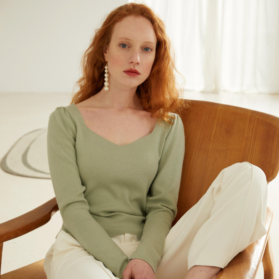 NewYogO2020 Square Collar Palace Sleeve Sweater