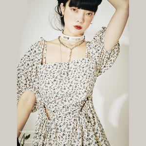 FUSSED Niche Independent Designer Original Floral Hollow Puff Sleeve Dress