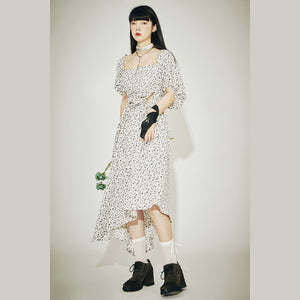 FUSSED Niche Independent Designer Original Floral Hollow Puff Sleeve Dress
