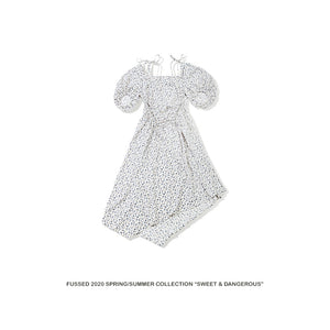 FUSSED Niche Independent Designer Original Floral Hollow Puff Sleeve Dress
