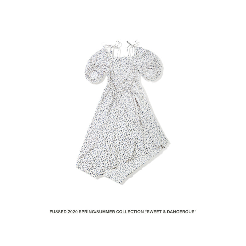 FUSSED Niche Independent Designer Original Floral Hollow Puff Sleeve Dress