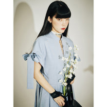 Load image into Gallery viewer, FUSSED Niche Independent Designer Original Sky Blue Collar V-neck Dress
