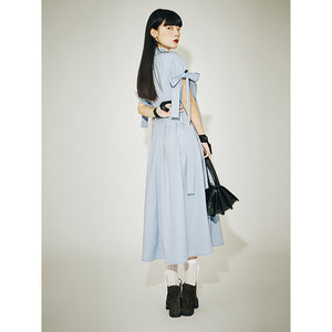 FUSSED Niche Independent Designer Original Sky Blue Collar V-neck Dress