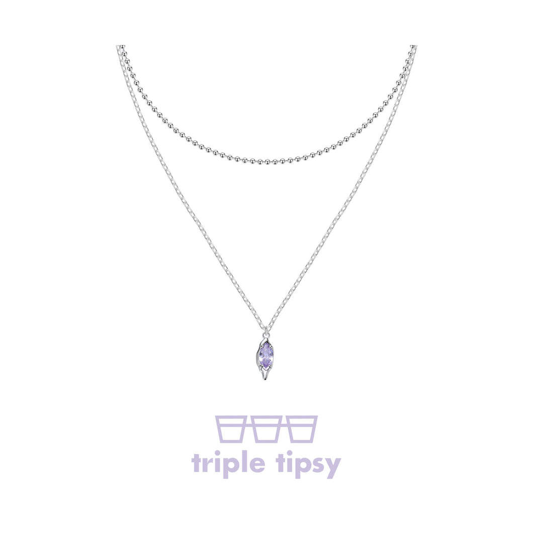 triple tipsy Wine Heart Hard Candy Zircon Double Necklace