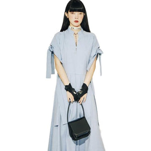 FUSSED Niche Independent Designer Original Sky Blue Collar V-neck Dress